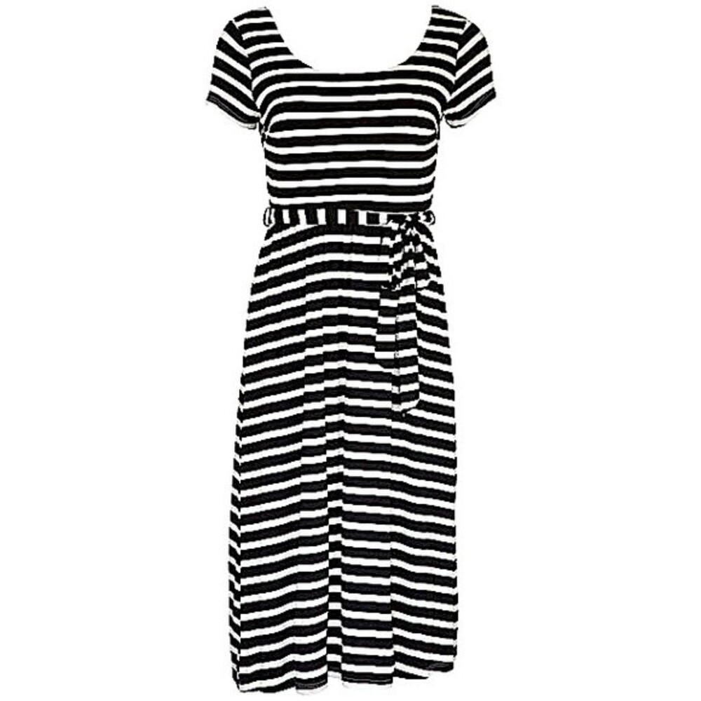 NWT Gilli Black & White Striped Scoop Neck Midi Fit & Flare Dress Size Medium